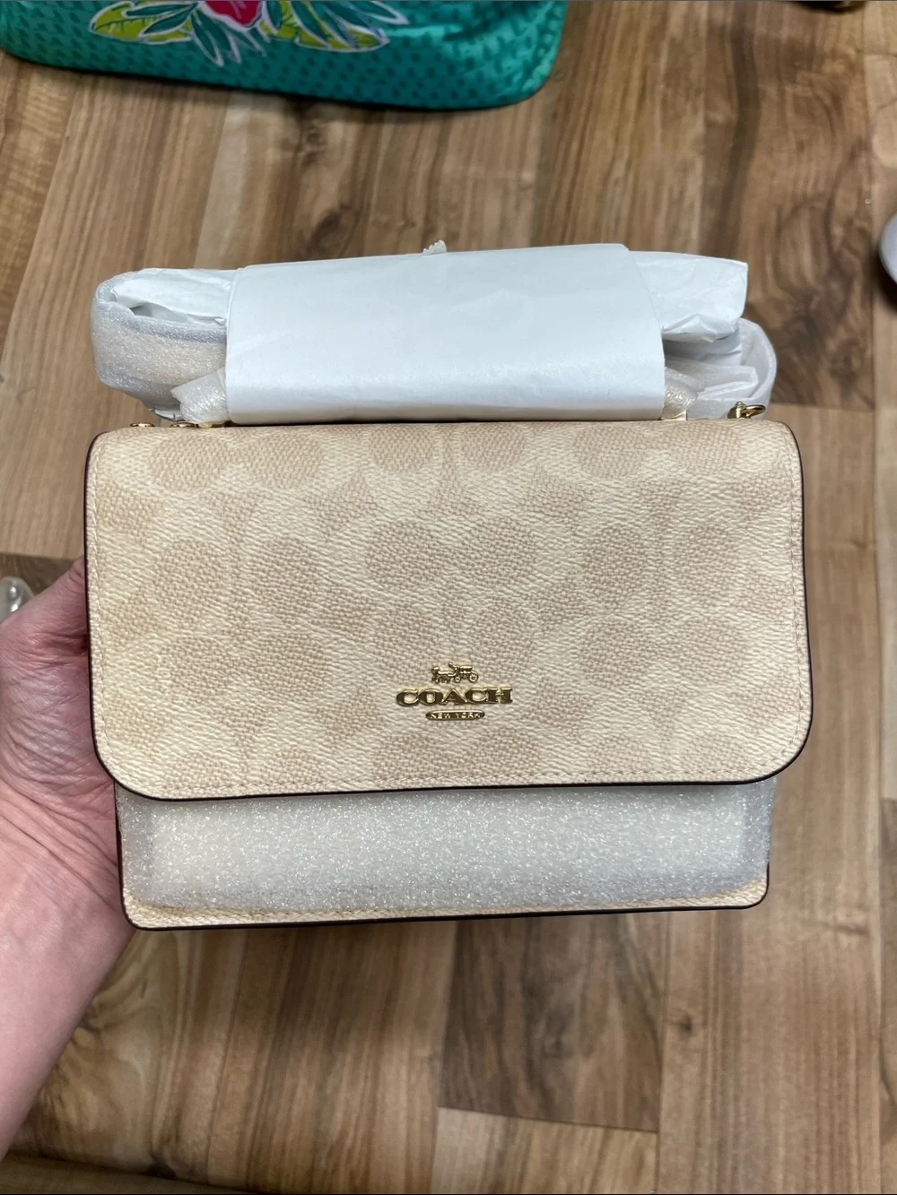 Coach Signature Crossbody in Light Beige with Gold Hardware